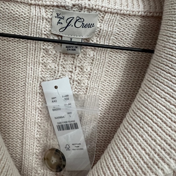 NWT J Crew Heritage Cotton Cable Knit Shawl Collar Cardigan Sweater in Cream - Picture 3 of 5